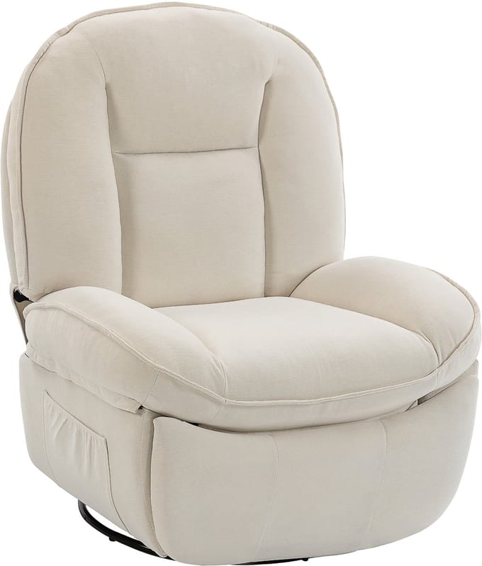 HOMCOM relaxfauteuil - draaibaar - zijvakken - crèmewit