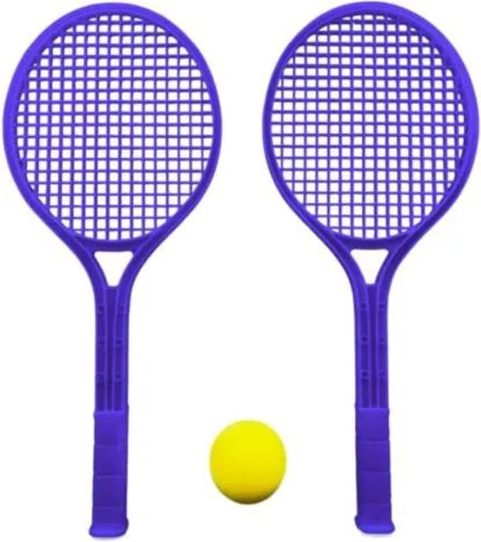 Tennis Set Kunststof 2 Rackets + Bal Blauw