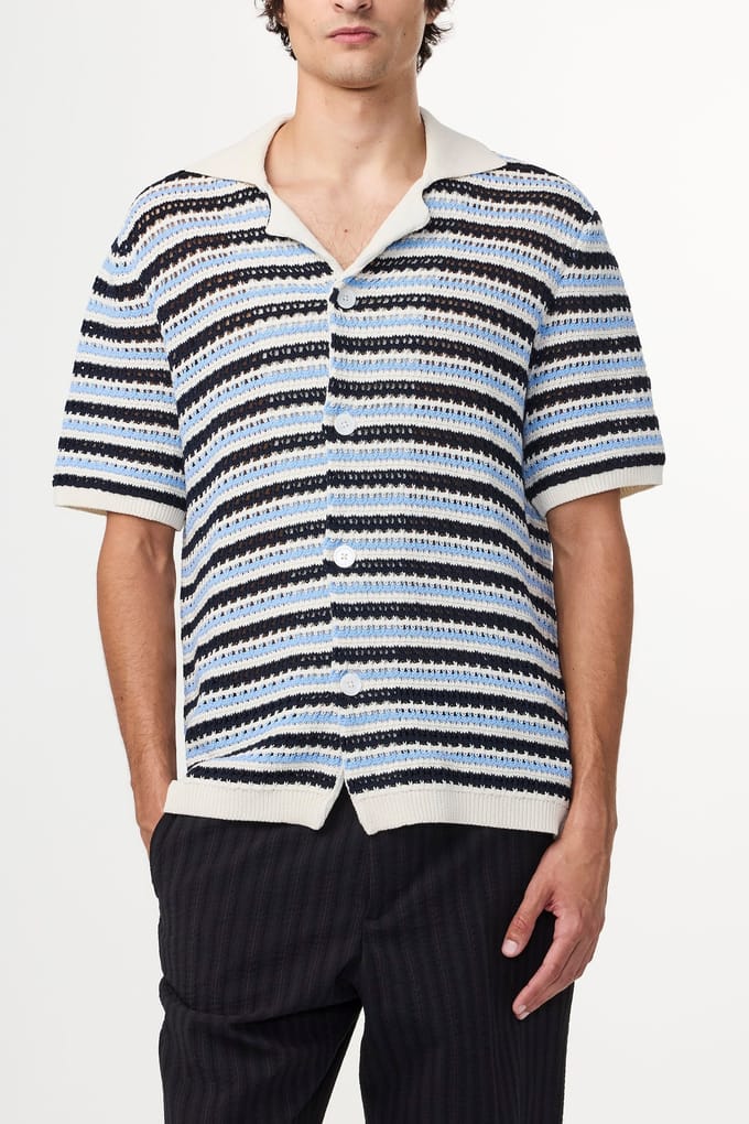 NN.07 Henry Knit Navy Stripe Größe: XXL | Cardigans Outlet | Herren | Blau