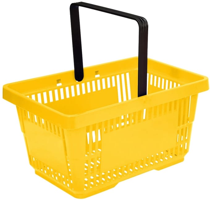 Winkelmandje 20 liter - geel - 1 handgreep - 10 stuks