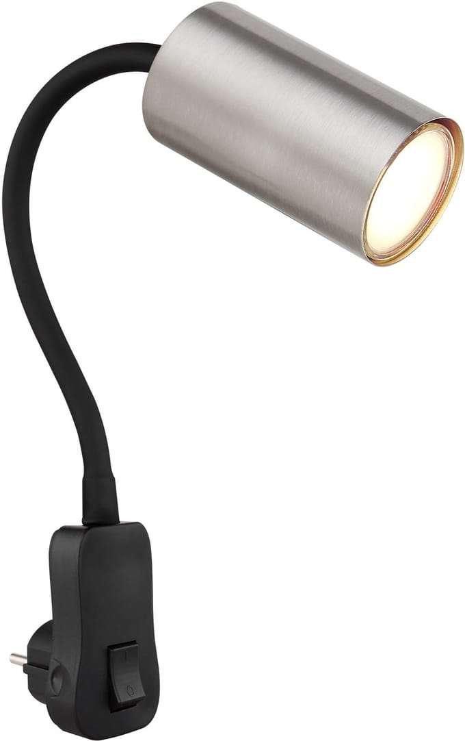 Globo Zwarte lamp Robby stopcontact met nikkel - 57911DP