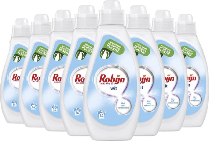 Robijn Vloeibaar Wasmiddel Wit 8 x 700ml - 112 Wasbeurten