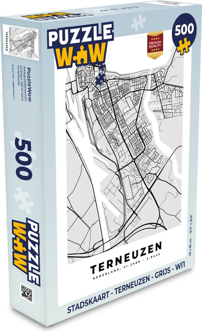 Puzzel Stadskaart - Terneuzen - Grijs - Wit - Legpuzzel - Puzzel 500 stukjes - Plattegrond