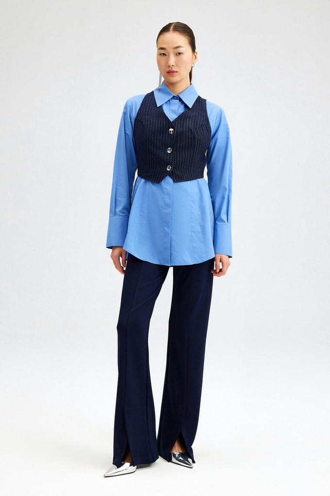 Touché Privé - Gestreepte gilet met knopen - Marine - Dames