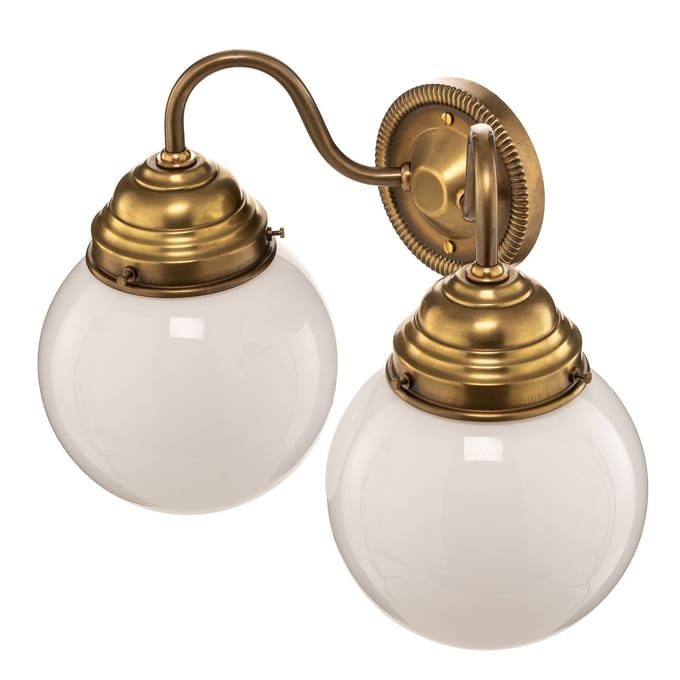 Berliner Messinglampen Wandlamp Larry II, messing, handgeblazen glas