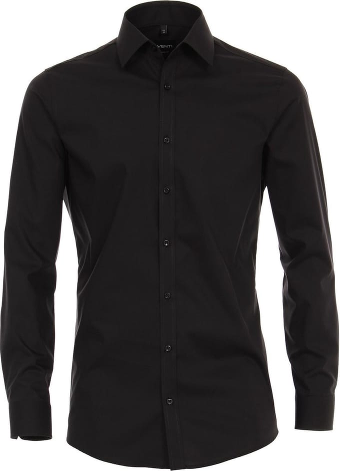 Venti - Heren Overhemd - Poplin - Strijkvrij - Slimfit - Zwart