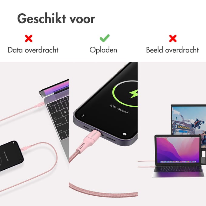 imoshion Kabel - Geschikt voor Lightning naar USB C - 1 meter - Oplader Kabel - Roze