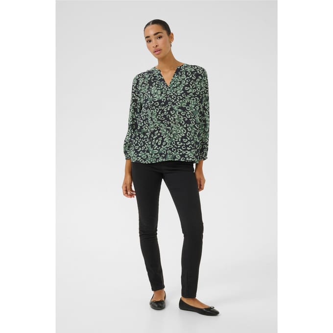 Blouse met korte mouwen Regular fit Green Leopard