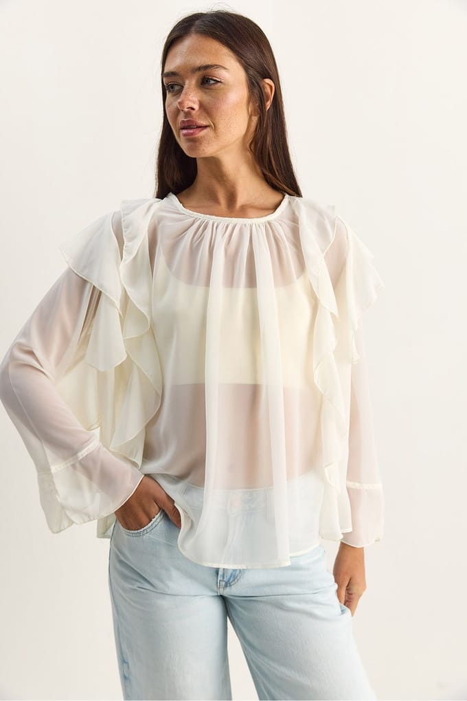 Rimpelige Chiffon Crew Neck Blouse