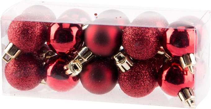 Cosy @ Home Kerstballen - Donkerrood - Kunststof - Ø3cm ( Set van 20 )