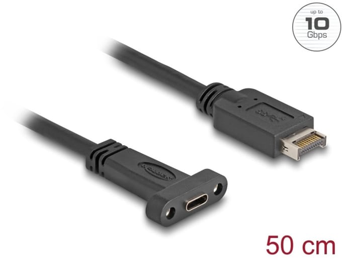 Delock USB 10 Gbps Cable USB Type-E Key A 20 pin male to USB Type-C™ female panel-mount 50 cm