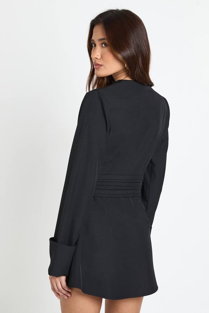 boohoo Dames Getailleerde Lange Mouwen Mini Jurk | Zwart | Maat: 44