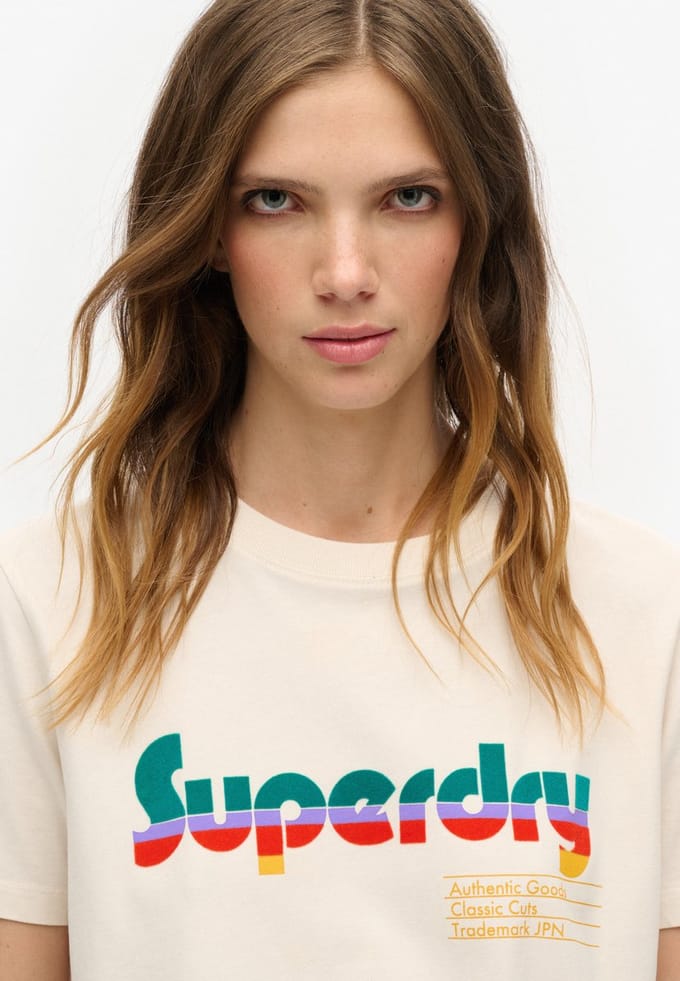 Superdry - Retro Flock T-shirt met relaxte pasvorm - Dames - T-shirts