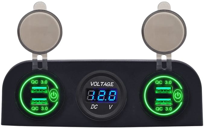 ProRide 12V USB Autolader 4 Poorten - QC3.0 - P12526 - Drievoudig opbouw paneel met Voltmeter