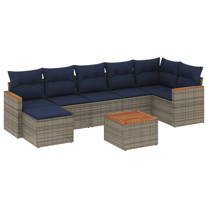 vidaXL - 8-delige - tuinbankset - met - kussens, - grijs - polyrotan