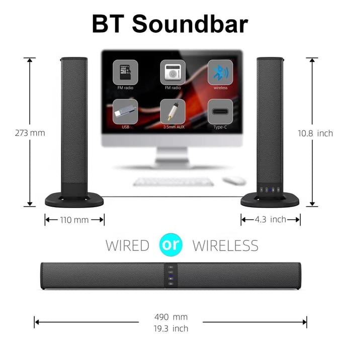 BS-36 Afneembare Lange Luidspreker Thuis Buiten TV Computer Echo Muur BT Audio Metalen Luidspreker Mesh zwart