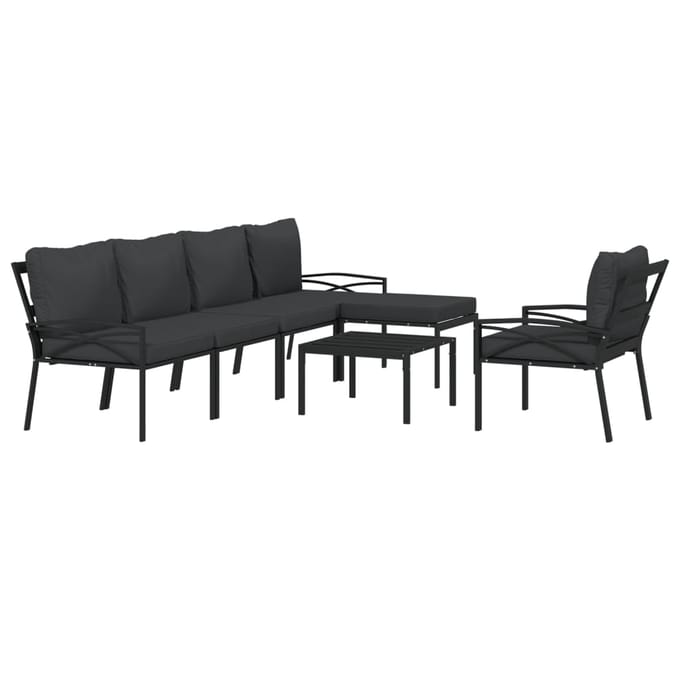 vidaXL - 7-delige - Loungeset - met - kussens - staal - grijs