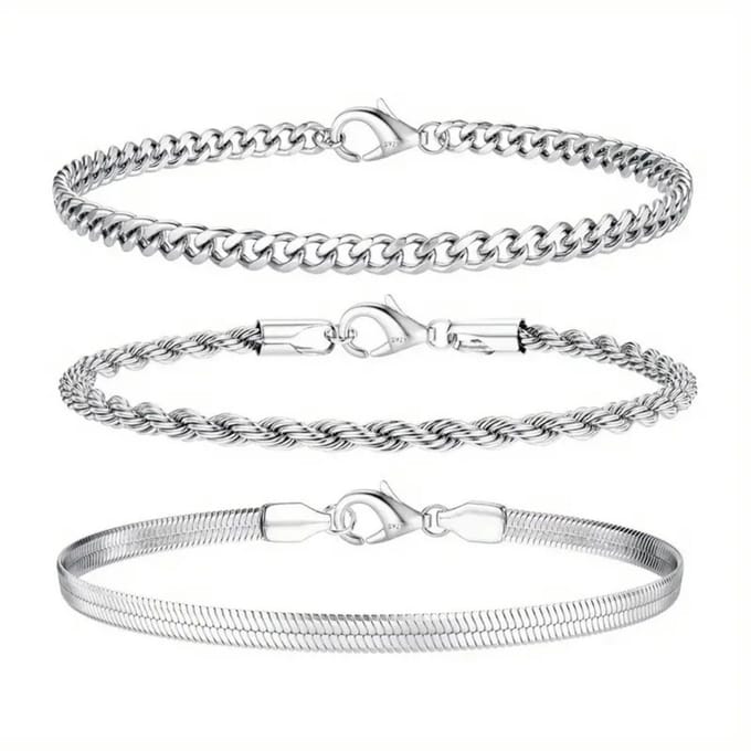 Nivard Armband - Staal - Nep Zilver - Dames - 3 St - Zilver