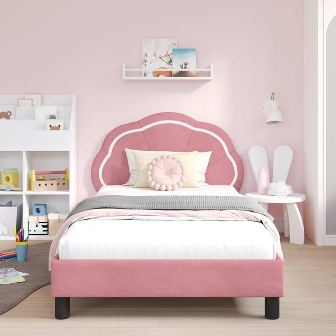 vidaXL - Kinderen - bedframe - met - hoofdboard - Roze - 80 - x - 200 - cm - Fluweel