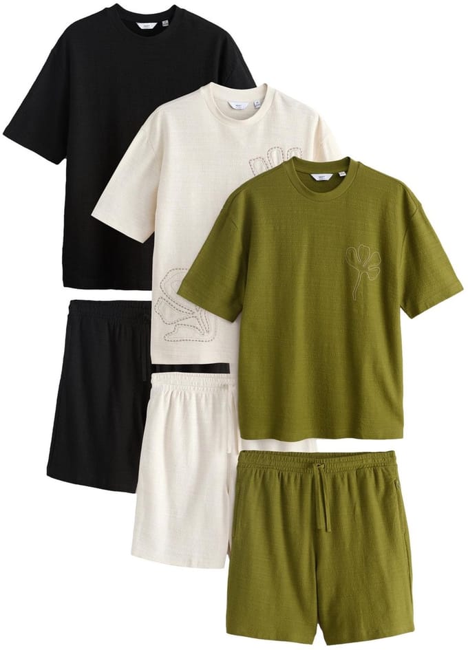 Next - Heren - Set van corduroy T-shirt en short, 3-pack - Wit