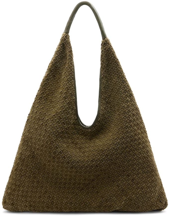 Manfield - Khaki gevlochten suède schoudertas