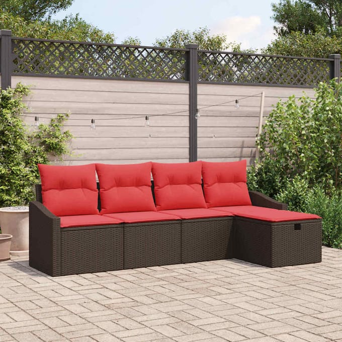 vidaXL - Bankstel - met - kussen - met - opslag - Bruin - poly - rattan