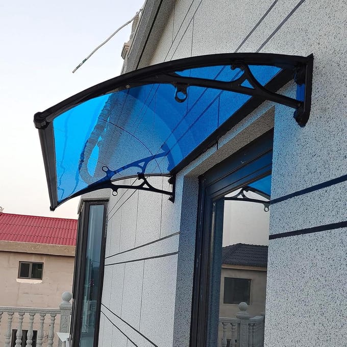 Raamdeur Luifel - Buitenluifel Overkapping - Bescherming tegen Weer - Massief Polycarbonaat - 60 x 60 cm - Blauw