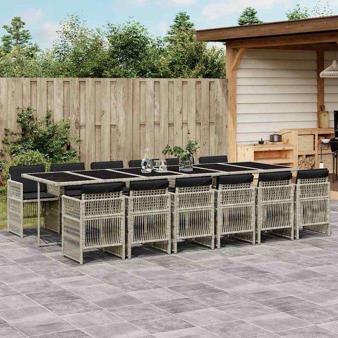 vidaXL - 13-delige - Tuinset - met - kussens - poly - rattan - lichtgrijs