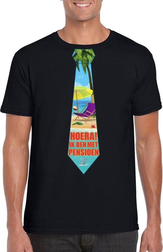 Pensioen t-shirt met stropdas heren zwart S