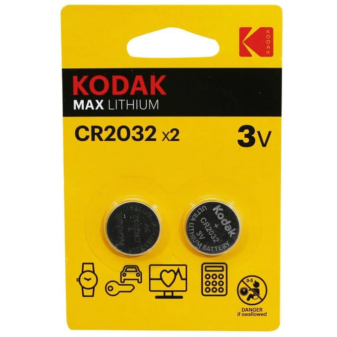 Set van 2 knoopbatterijen P2R CR2032 Lithum Kodak