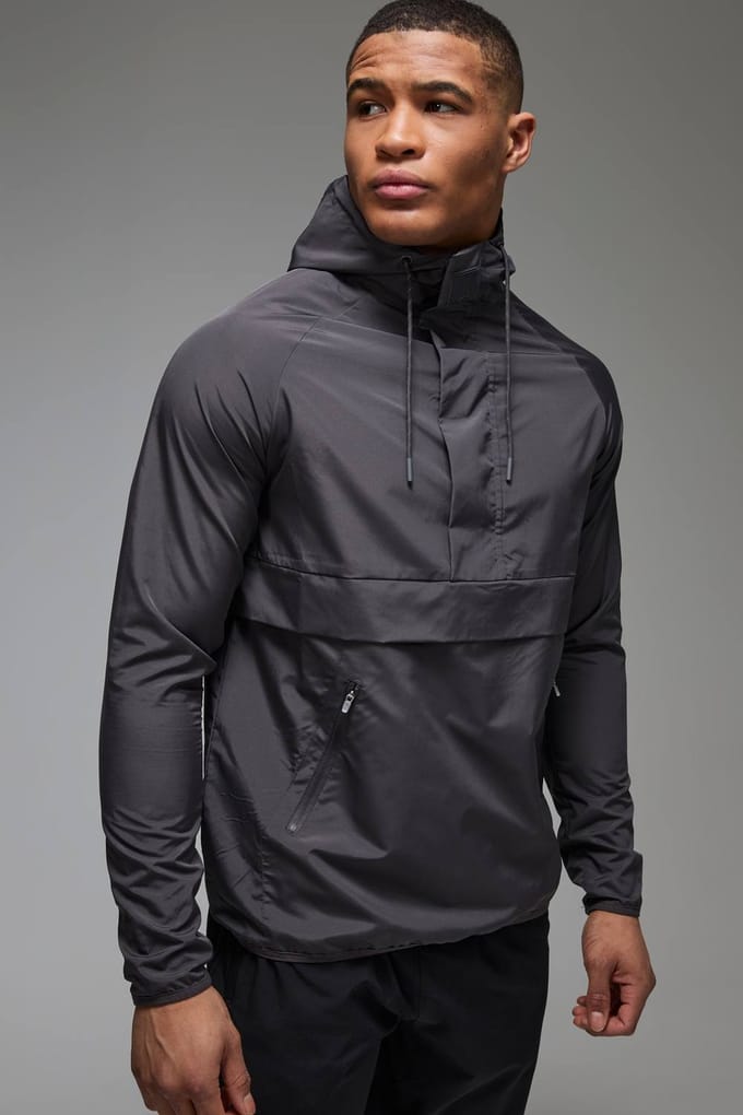 Man Active Gym Regular Fit Windbreaker Jacket | Charcoal | Size 2XL