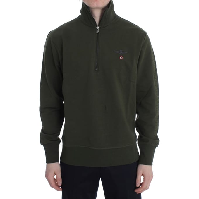 Aeronautica Militare Groene Katoen Stretch Half Rits Trui