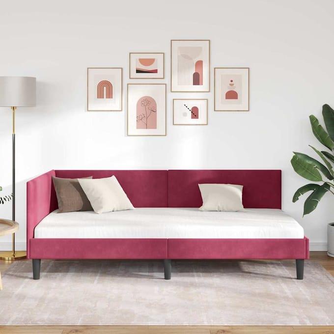 vidaXL - Hoek - Bed - Frame - Wijnrood - 90 - x - 190 - cm - Fluweel