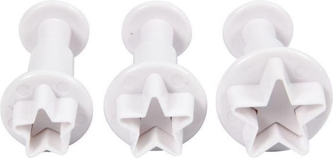 Uitsteekvormen met stempel, ster, d 2,1+2,3+2,6 cm, wit, 3 stuk/ 1 doos