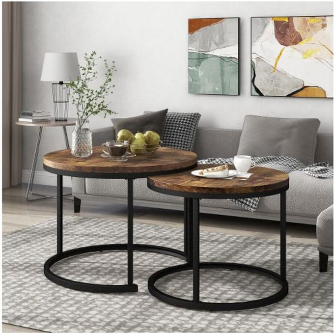 Table basse ronde - MUVOE - Lot de 2 - MDF - Métal - Design moderne
