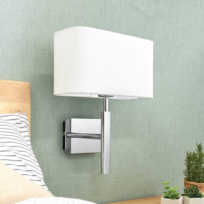 Lucande - Wandlamp - 1licht - Stof, metaal - H: 37 cm - E27 - wit, chroom