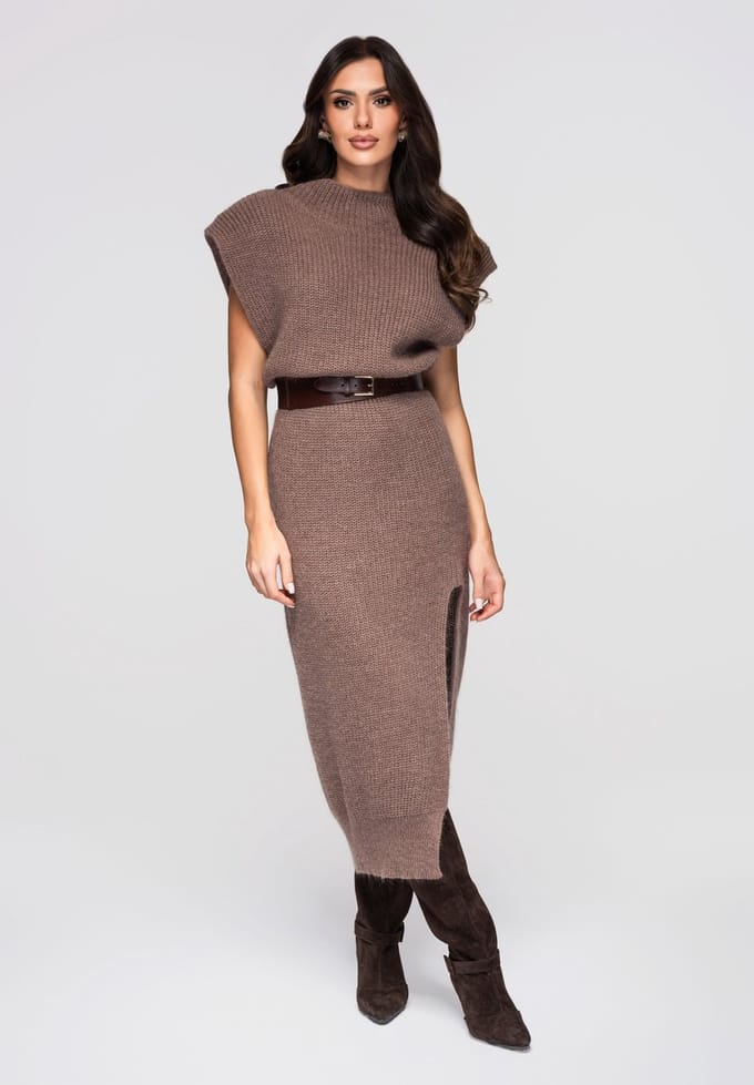 OMBRE Trui - Loose Fit - Wol - Mouwloos Bruin ONESIZE