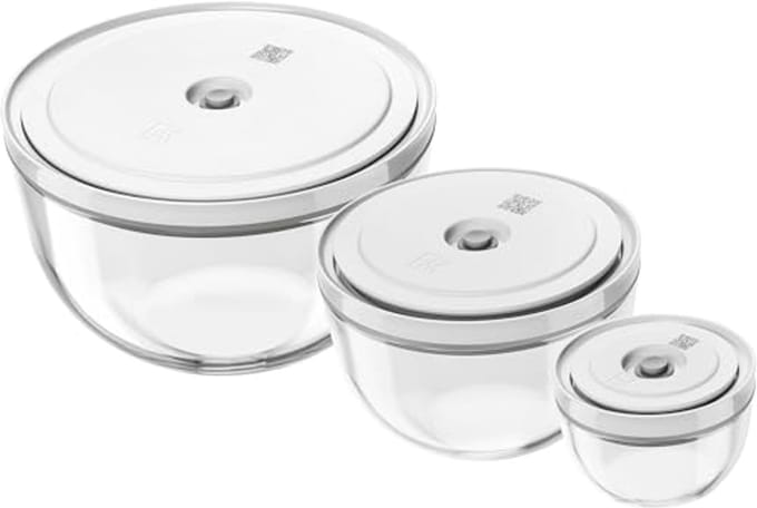 Glazen Vacuum Kom Set van 3 - Vershoudsystemen voor Efficiënt Koken en Serveren