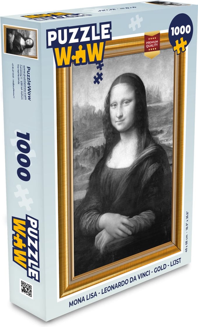 Puzzel Mona Lisa - Leonardo Da Vinci - Gold - Lijst - Legpuzzel - Puzzel 1000 stukjes volwassenen