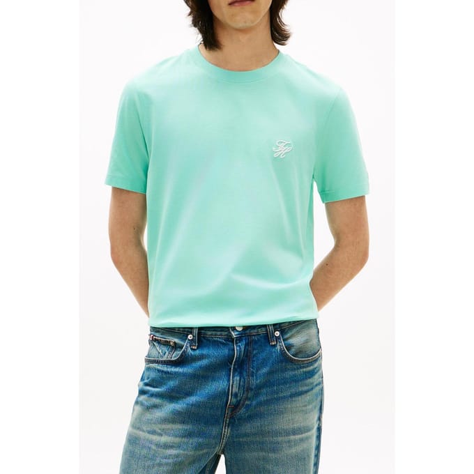 Tommy Hilfiger Script Monogram T-shirt Arctic Aqua Größe: S | Basic T-Shirts Outlet | Herren | Cyan