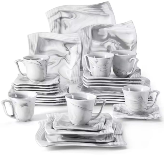 Refined Bordenset – 6 persoons – 30 delig – Wit Keramisch – Dinerborden – Ontbijtborden