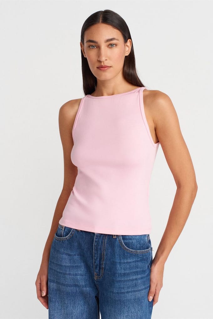 Geribbelde Halternek Slim-Fit Blouse