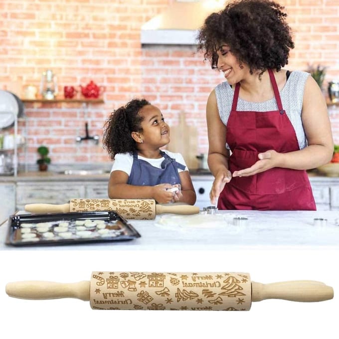 Houten Kerst Rollers Natuurlijk Hout Embossing Deegroller voor Bakgereedschap beige