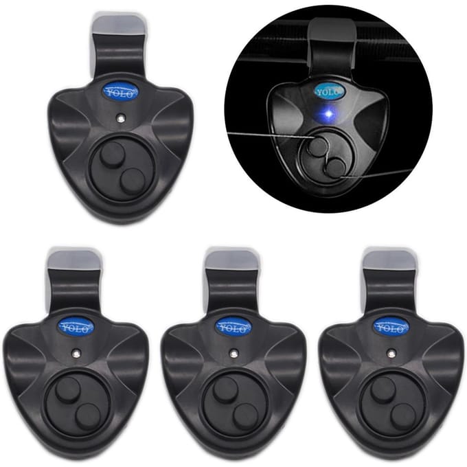 4 stuks Elektronische Visbeetmelder met Geluid LED-lampjes Indicator Visbeetmelders 4 gray