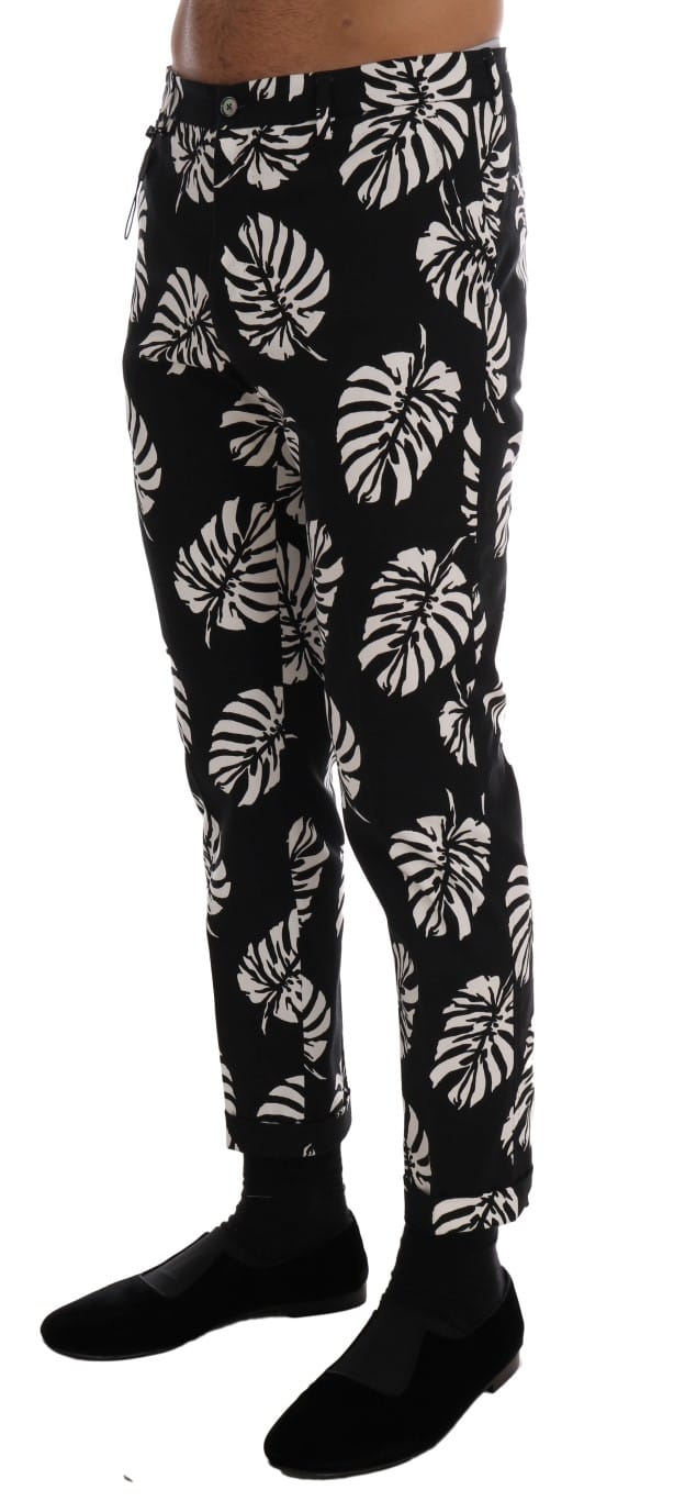 Dolce & Gabbana Mannen Wit Zwart Blad Katoen Stretch Slim Broek