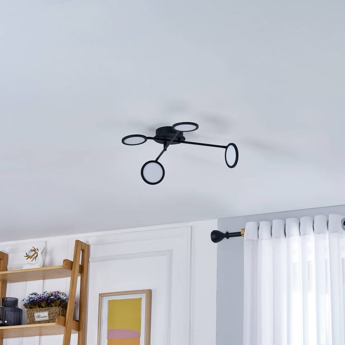 Lindby plafondlamp Manel, zwart, ijzer, 60 cm lang
