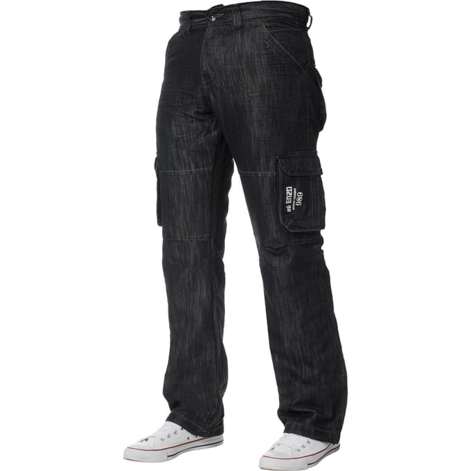 Enzo heren Cargo Combat Jeans - Black Wash