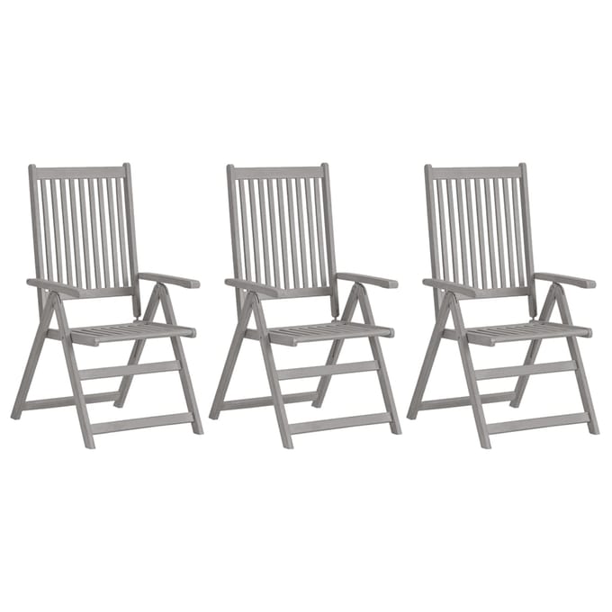vidaXL - Tuinstoelen - 3 - st - verstelbaar - met - kussens - massief - acaciahout