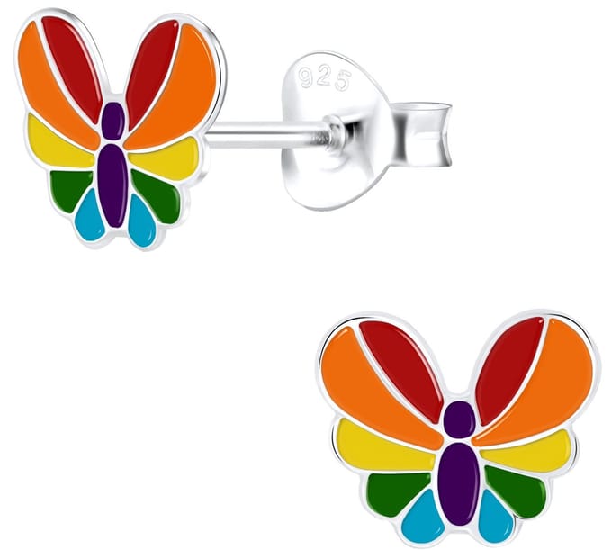 Joy|S - Zilveren vlinder oorbellen - 6 x 8 mm - multicolor