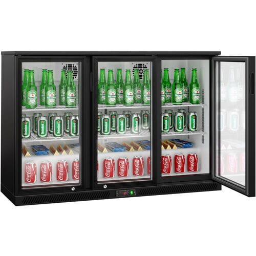 GGM Gastro Barkoelkast - 1350mm - 320 Liter - met 3 glazen klapdeuren - zwart zwart